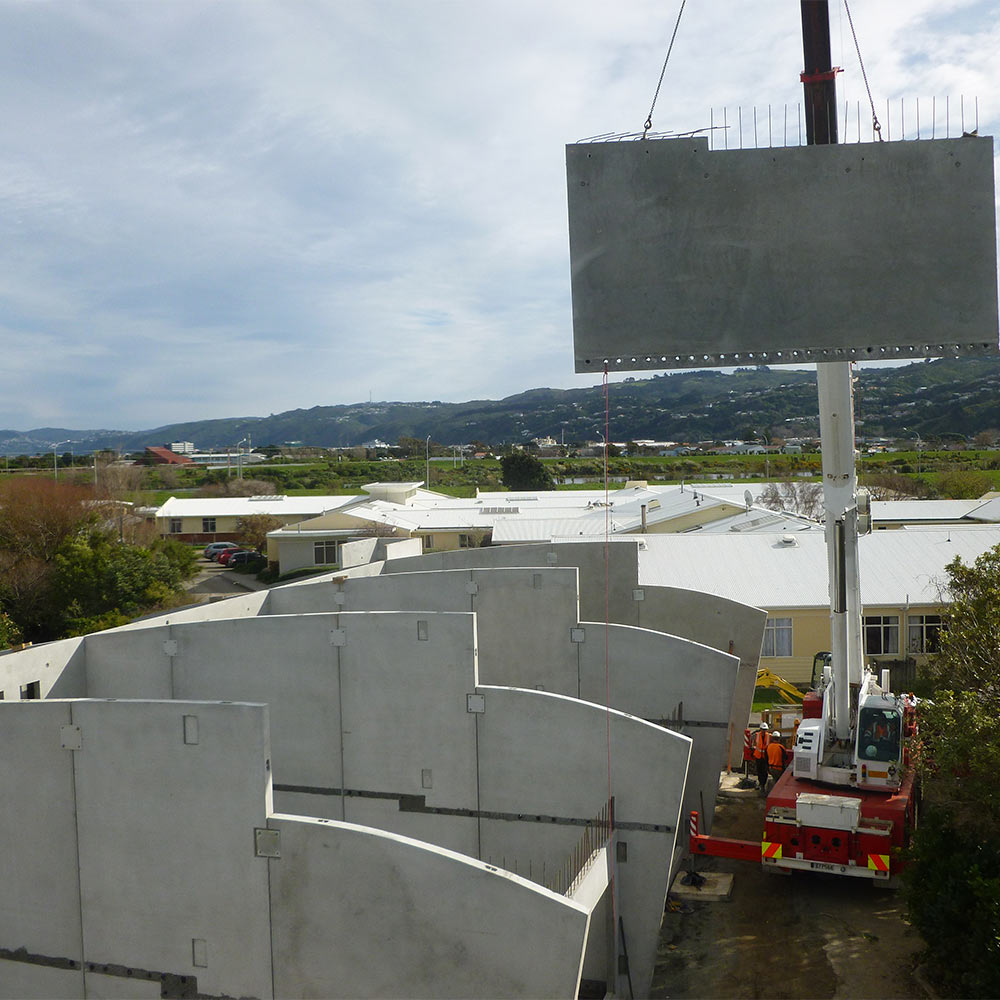 Homestead Construction precast concrete panels being installed onsite